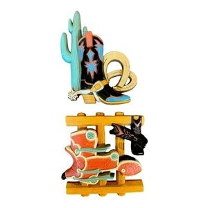Homco Home Interiors Wall Plaques Decor Western Boots Saddle Cactus Vintage 1995